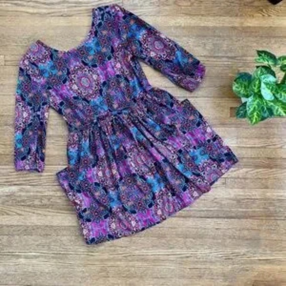 Band of Gypsies Paisley Print 3/4 Sleeves Geometric Pattern Shift Dress Size S - Picture 8 of 9